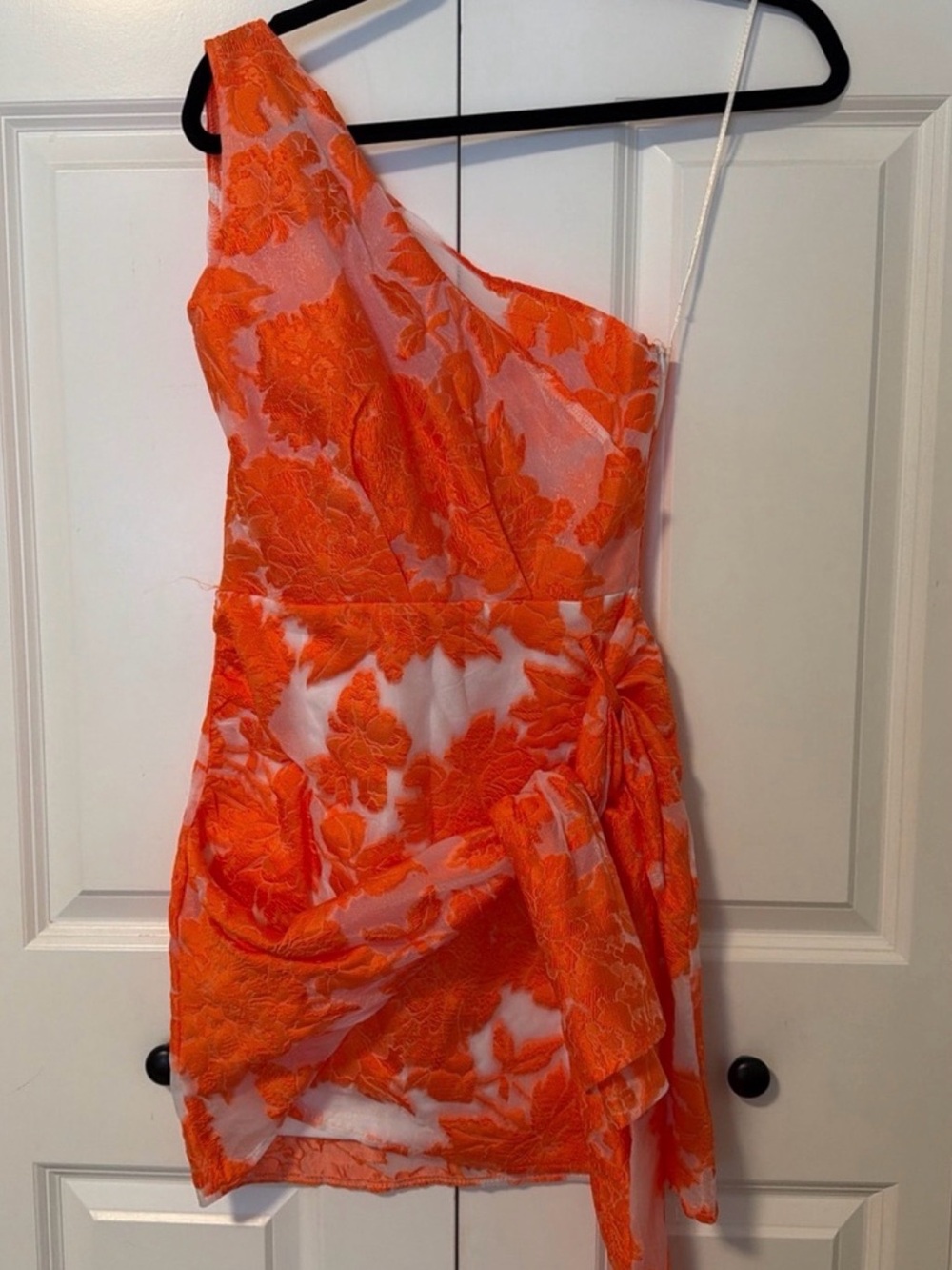 Reverse One-Shoulder Orange and White Floral Dress